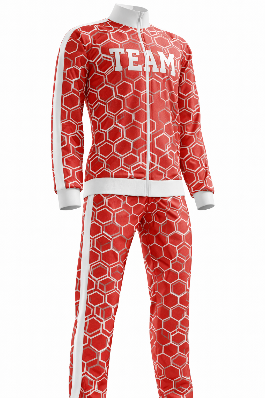 Crimson Red & Honeycomb Custom Tracksuit Warm-Up Suit - Image 4