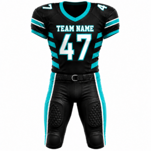 Black & Electric Teal Custom Football Uniform