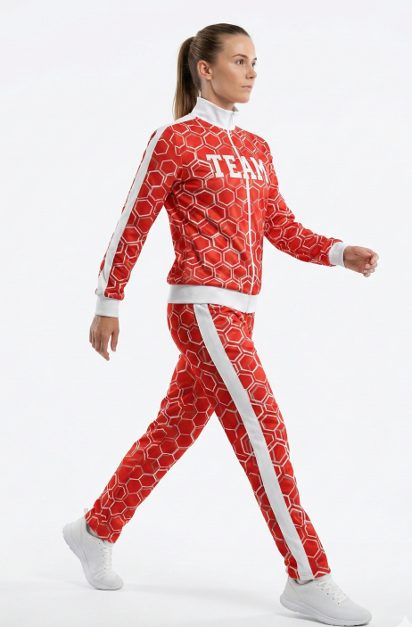 Crimson Red & Honeycomb Custom Tracksuit Warm-Up Suit - Image 2