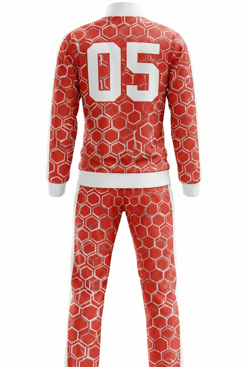 Crimson Red & Honeycomb Custom Tracksuit Warm-Up Suit